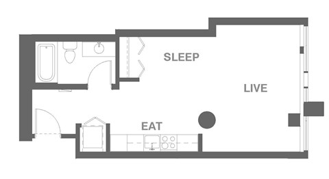 Floor plan for studio, 1 bath, 480 sqft